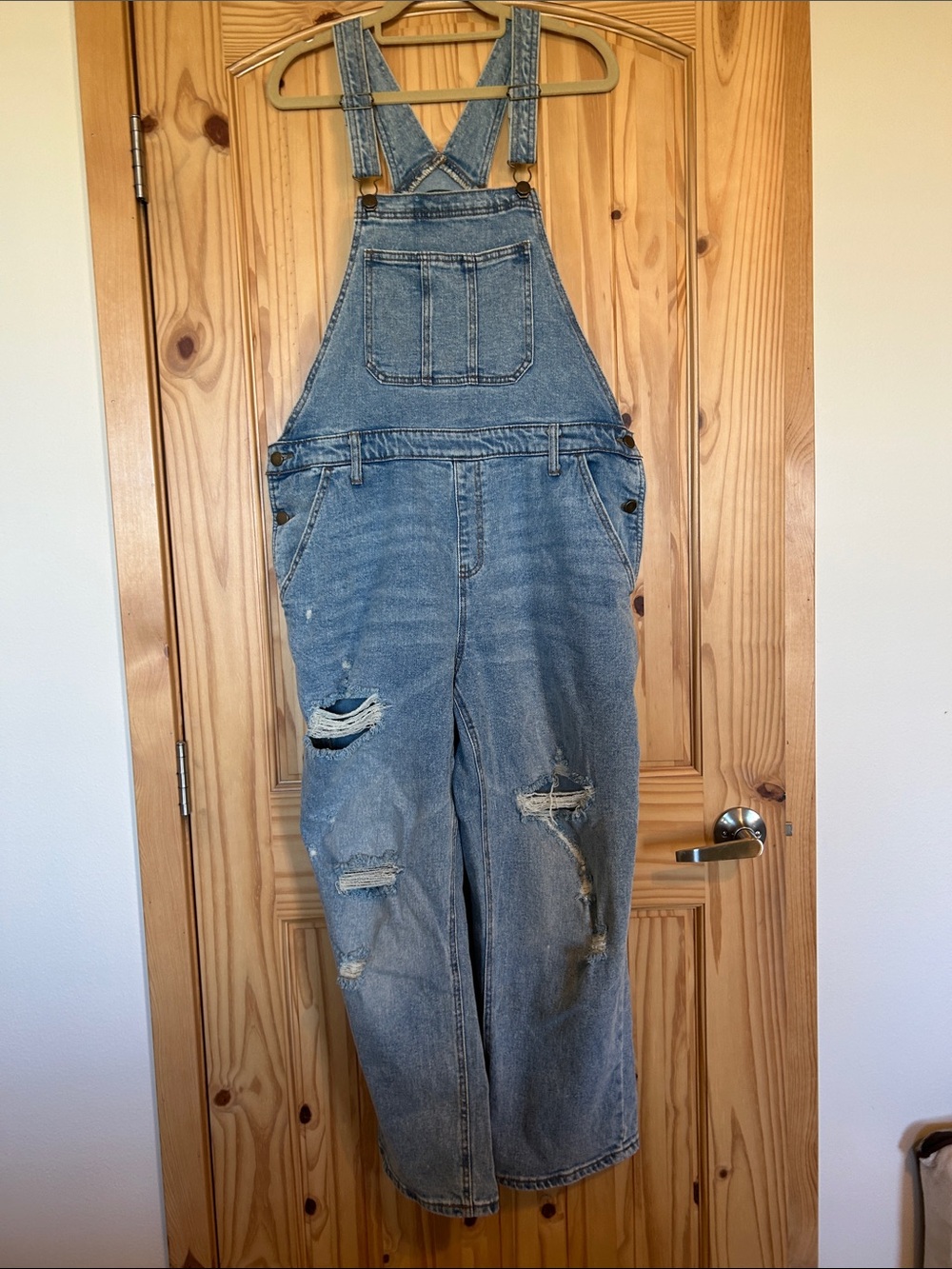 wild fable Light Blue Denim Distressed Overalls
